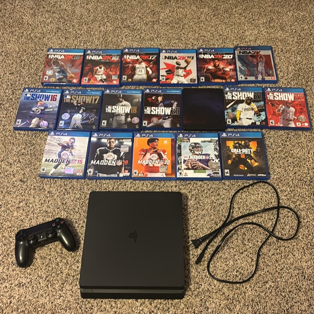 Playstation 4 Slim Console, Controller, Many Games